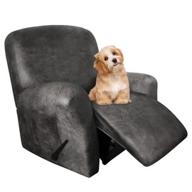 molasofa Leather-Look Spandex Recliner Chair Covers,4-Piece Recliner Cover with Pocket,Soft Non Slip Recliner Covers for Recliner Chair,Washable Furniture Protector (Khaki)