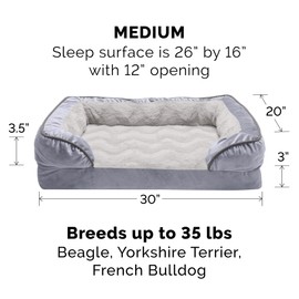 Furhaven Cooling Gel Dog Bed for Medium/Small Dogs w/ Removable Bolsters & Washable Cover, For Dogs Up to 35 lbs - Plush & Velvet Waves Perfect Comfort Sofa - Granite Gray, Medium