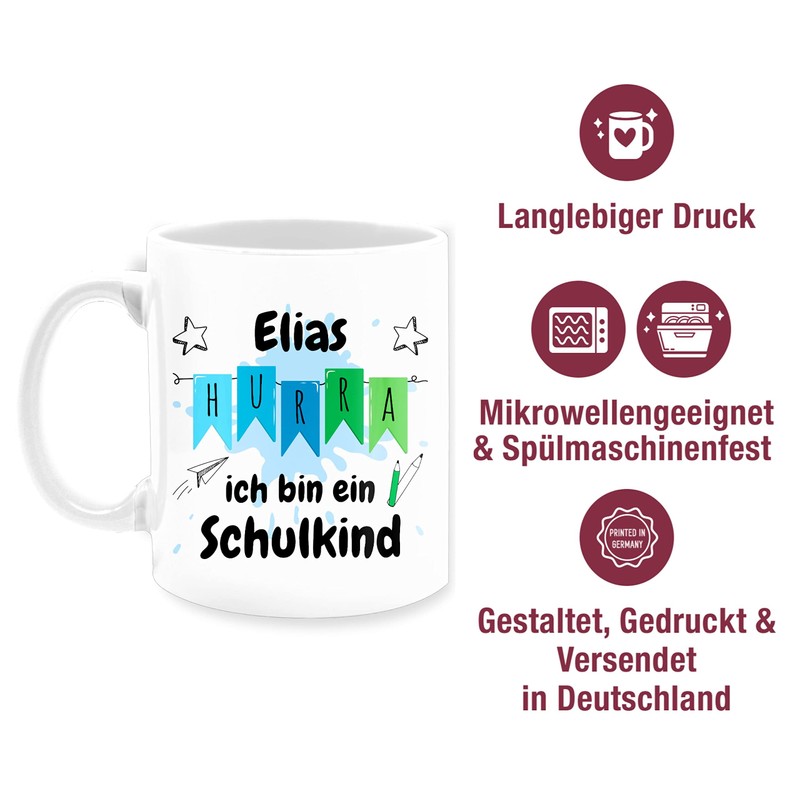 Tasse Tassen 325ml - Einschulung Schulanfang - Hurra ich bin
