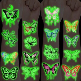 Butterfly Tattoos for Children, 10 Sheets Luminous Children's Tattoos, Skin-Friendly Set, Butterfly Temporary Tattoos Stickers, Party Bags, Children's Birthday Gifts, Party Decoration, Tattoo