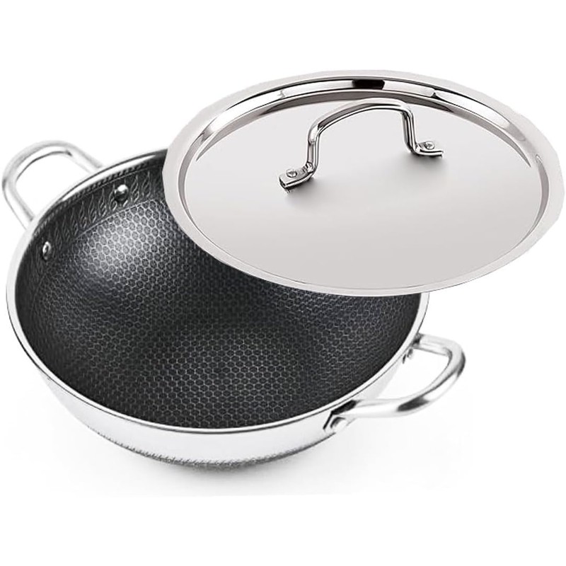 Tanish Trading Triply Stainless Steel Honeycomb Pattern Stainless Steel Wok