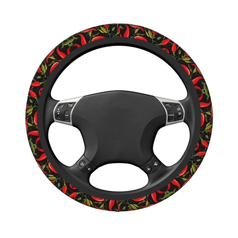 Chili-Peppers Steering Wheel Covers,Anti Slip Sweat Absorption Elasticity Car Accessories