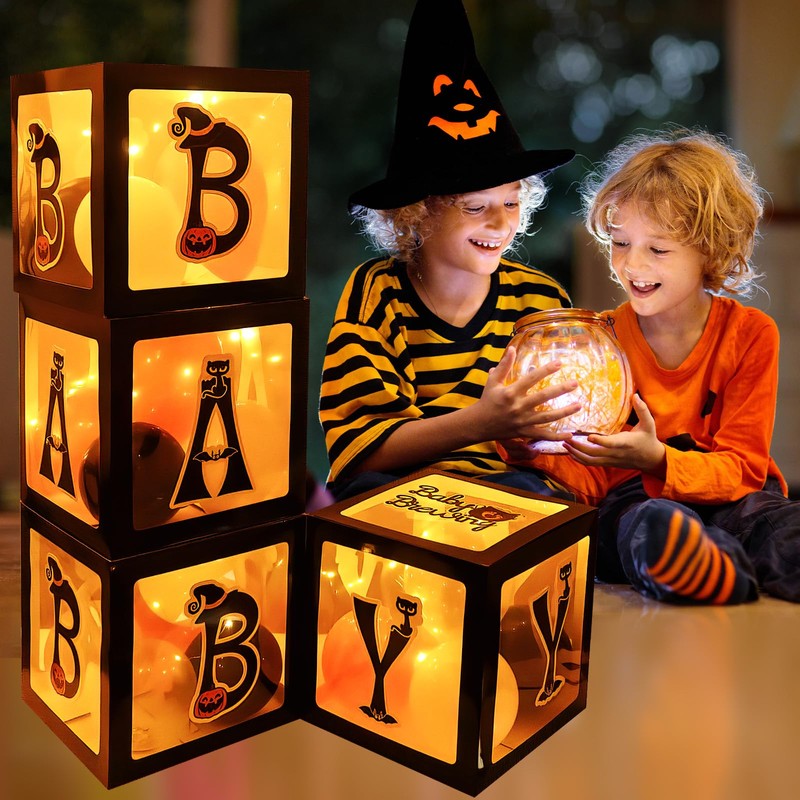 Baby First Halloween Decorations Balloons Boxes 4 Pcs Letter Blocks