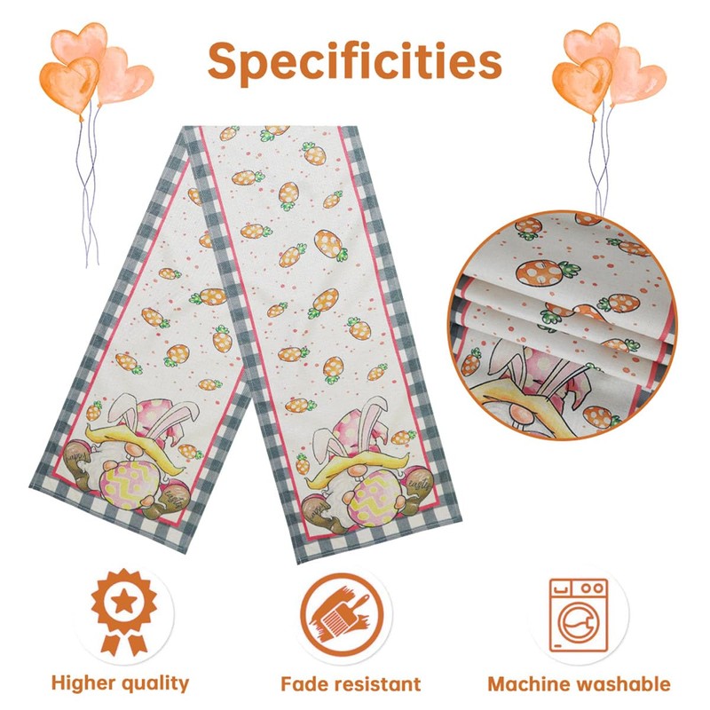 Everpwr Carrots Rabbit Bunny Happy Easter Eggs Table Runner, Spring