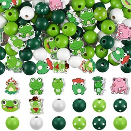 Ripeng 200 Pcs Frog Wooden Beads Green Round Beads Cute Animal Special Shaped Beads for DIY Crafts Garlands Home Decorations, Key Chains Macrame Crafts Bracelet Jewelry Making