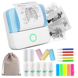 HUIJUTCHEN Mini Printer, Wireless Bluetooth Photo Printer, Portable Thermal Printer, Smartphone Pocket Printer, Compatible with Android & iOS, with 10 Rolls of Paper for Study, Notes, Photos (Blue)