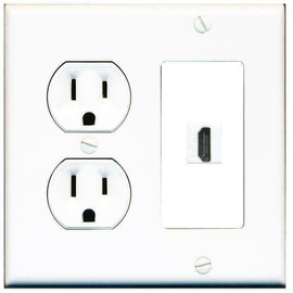 RiteAV [ 2 Gang ] 15 Amp Duplex Round Power Outlet HDMI Keystone Coupler Wall Plate lot