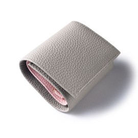 Hanatra SA03 Premium Leather Trifold Mini Wallet, Women's, Stylish, Cute, Folding Wallet, Leather, Genuine Leather, Cowhide Leather, Card Storage, Greige × Pink