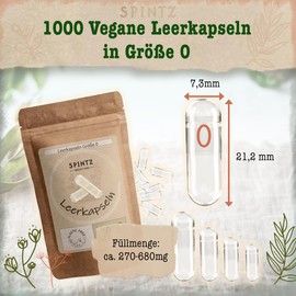 SPINTZ Vegan HPMC Empty Capsules Size 0 (Pack of 250) | Independently Laboratory Tested | Plastic-free & Sustainably Packed | 100% Vegetable Cellulose, Non-GMO, Allergy-Free, Transparent