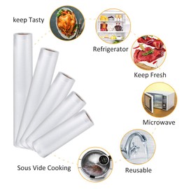 Packs of 5 Vacuum Food Sealer Rolls,Bags for Vacuum Sealing,Sous Vide Bags Allow You to Cut a Bag to The Size You Want, 5 Different Sizes