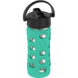 Lifefactory Glass Water Bottle with Pivot Straw Cap, 12 Ounce, Kale