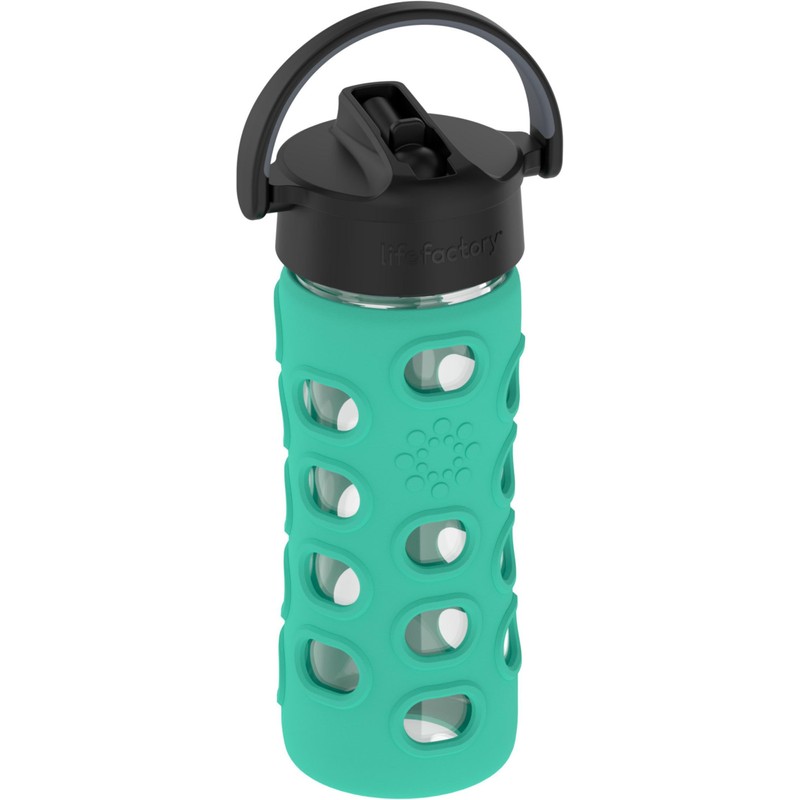Lifefactory Glass Water Bottle with Pivot Straw Cap, 12 Ounce,