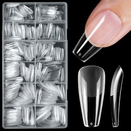 LoveOurHome 600pc Coffin Gel x Nail Tips Long Fake Nails Clear Press on Nails Long Coffin Soft Gel Nail Tips Full Cover Coffin False Nail Gel X Tips for Acrylic Nails Extension Press Nail Making