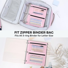 SKYDUE Pencil Pouch for 3 Ring Binder, 3 Pockets and Clear Window,11" x 9"