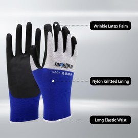 1 Pair of Heavy Duty Gloves 500V Insulated Gloves Safety Gloves Non-Slip Rubber Gloves Protective Latex Coated Safety Gloves for Gardening Heavy Construction Warehouses with 1 PCS Tester Pen