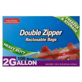 Neaties 2 Gallon Zipper Bags - Reclosable Storage and Freezer Bags - Premium Two Gallon Zip Bags, Press and Double Lock Heavy Duty Clear Freezer Bags for Tight Seal and Fresh Storage, Pack of 100