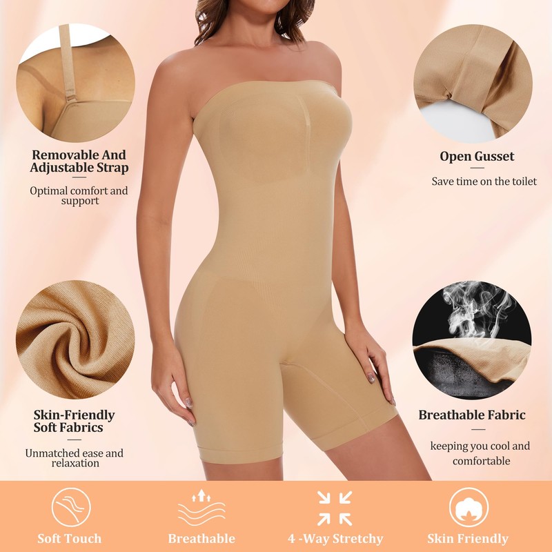 Strapless Shapewear Bodysuit, Tummy Control Shaping Bodysuits Shaper, Seamless Butt