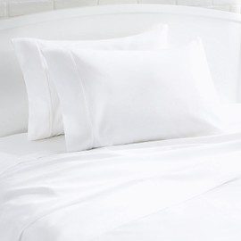 Ashton Sheets Pillowcases 100% Cotton Queen Pillowcase Set of 2 - Soft, Breathable Standard/Queen Size Cases, Smooth Sateen Weave, Long Staple Cotton Pillowcases, White