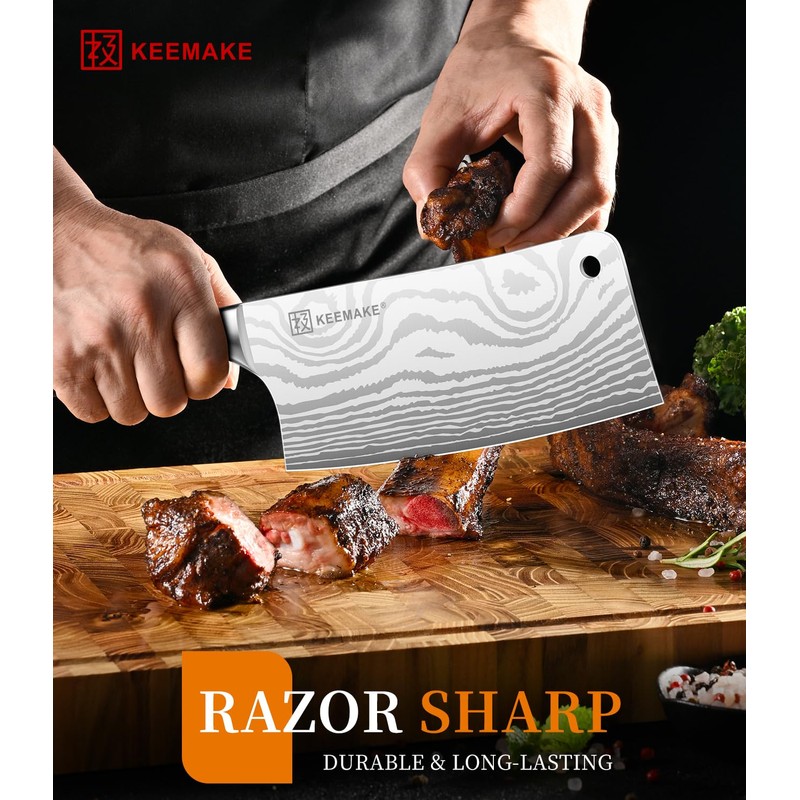 KEEMAKE Meat Cleaver Knife 7-Inch Razor Sharp High Carbon Steel