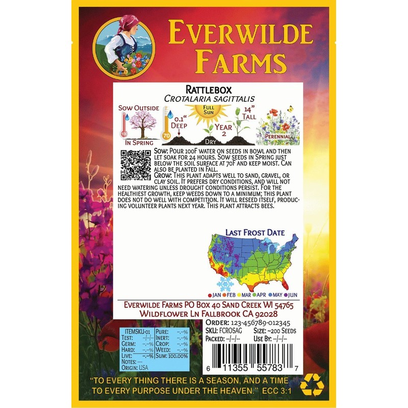 Everwilde Farms - 1 Oz Rattlebox Native Wildflower Seeds -