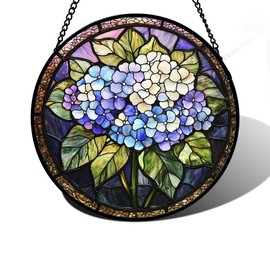 DASTOLL Stained Glass Window Hanging, Hydrangea Flowers Sun Catchers Diamond Glass Panel Hangings Plant Suncatcher Decor for Birthday for Women, Men, Wife, Aunt, and Mom 9.8 in