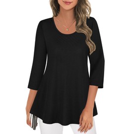 Tencole Black Tops for Women,3/4 Sleeve Womens Tops Dressy Casual Fall Outfits 2024 Flowy Shirts Tunics Loose Fit Ladies Womens Business Attire Funeral Tops Trendy Wear with Leggings Black L