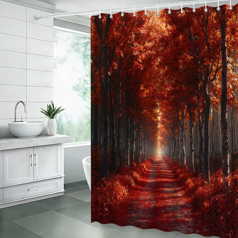 MYYJYY Fall Forest Shower Curtain Autumn Maple Leaves Sunshine Tree