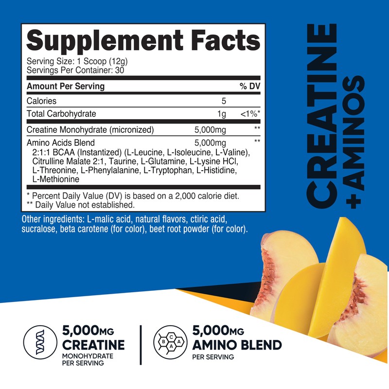 Nutricost Creatine + Aminos 30 Servings (Peach Mango Flavored) -