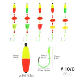 Conskyee Catfish Rigs, Catfishing Tackle Floats with Rattler Swivels, Santee Cooper Rig Equipment for Catfish Fishing 10/0 Circle Hooks(50Lb, Pack of 5)