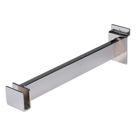 12" Slatwall Rectangular Tube Holding Hangrail Bracket for Retail, Chrome, 1 Unit