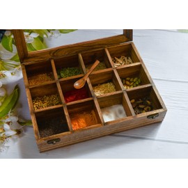 Indian Wooden Spice Box/Mango Wood Spice Boxes Housewarming Gift, Mother’s Day Gift "MADE IN INDIA"- 12 container- 12x3 inch