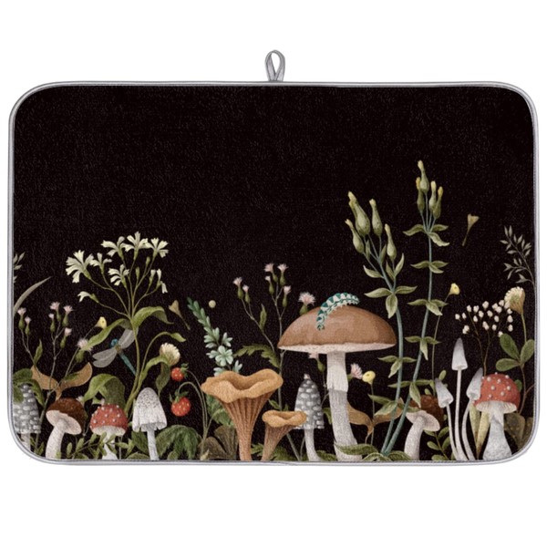 Forest Mushroom Dish Drying Mat for Kitchen Counter Herb Leaves