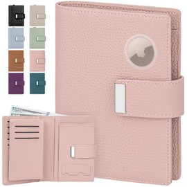 Passport Holder RFID Blocking Travel Wallet for Women, Leather Passport Cover Wallet with Airtag Slot Card Holders SIM Slots,Zippered Coins Pocket and Cash Slot Slim Compact Travel Wallet (Light Pink)