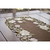 Beautiful White Magnolia Floral Design and Green Leaves Embroidered Cutwork
