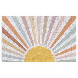 URLLUAE Retro Boho Sun Door Mat, Abstract Mid Century Modern Colorful Sunshine Welcome Mats Doormat for Front Door Porch Indoor Outdoor Entrance Entryway, Boho Sun Bath Mat, 17x30 Inch
