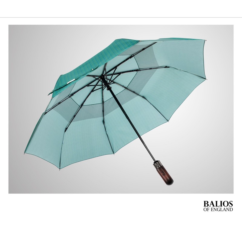 Balios Travel Folding Umbrella with Real Wood Handle Auto Open