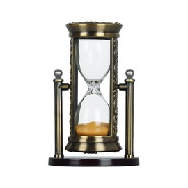 RUMIUSE Sand Timers, Embossed 10 mins Hourglass with Golden Sand, Vintage Bronze Rotating Sand Clock, Antique Reloj De Arena, Engraving Metal Hour Glass for Wedding Gift Home Decoration
