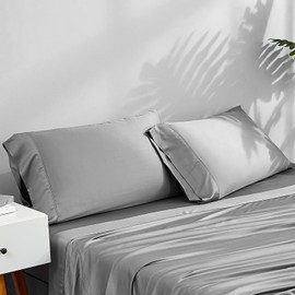 ACCURATEX Cooling Pillow Cases Set of 2,Rayon Derived from Bamboo,Breathable Pillow Case with Envelop Closure,Silky Pillowcase for Hair and Skin,Gifts,Grey,King(20x36inches)