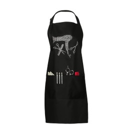 Hair Stylist Salon Apron with Rhinestone Scissor and Comb Design, Black with 3 Pockets