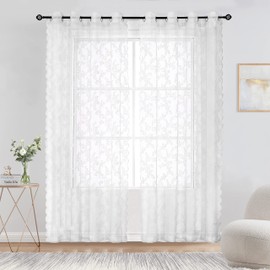 Lotusolution White Lace Curtains for Bedroom Living-Room 84" Pastoral Floral Rose Embroidered Voile Drapes Light Filtering Wedding Lace Sheer Curtain Panels for Grommet Top, 55" W 2 Panels