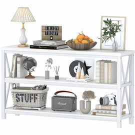 FATORRI Console Table for Entryway, Rustic Long Sofa Table with 3 Tier Shelves, Modern White Hallway Tables for Living Room (55 Inch, White Oak)