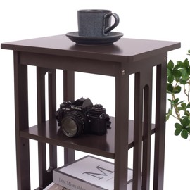 Aurotrice End Table Sofa Side Table with Storage Shelves Telephone Table Night Stand Bedroom 15.7(L) x 11.8(W) x 21(H) inch 3-Tier Deep Brown