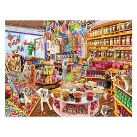 Candy Shop Carnage 1000 Piece Jigsaw Puzzle – Whimsical Sweet Shop Scene with Curious Cats, Dogs & Nostalgic Treats – Perfect for Puzzle Fans and Animal Lovers