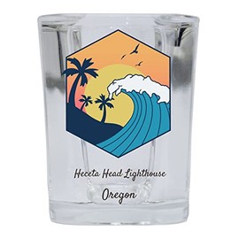 R and R Imports Heceta Head Lighthouse Oregon Souvenir 2 Ounce Square Base Shot Glass Wave Design Single