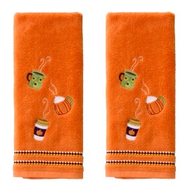 SKL Home Fall Drinks Hand Towel 2pc Set for Bath/Kitchen/Bar & Gift, Orange