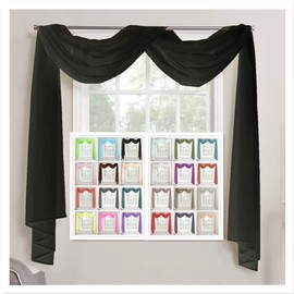 Megachest TAILORED VOILE WINDOW SCARF PELMET (black, 58"X197"(145cmX500cm))