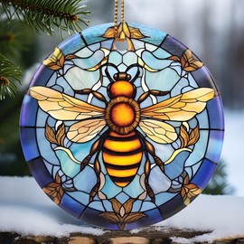 Touber Christmas Ornament, Christmas Decoration, Holiday Present Idea, Heirloom Keepsake, Round Ceramic, Gift Exchange, Gift Idea, Bee