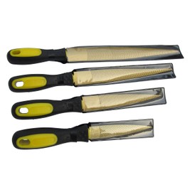 Golden Wood Rasp 4Piece Set, Fine Cut, 4"-6"-8"-10", Tapered Rasp for Wood, Leather, Soft Metals, Soft Plastic, Quality High Carbon Steel Rasp File 4-Pack