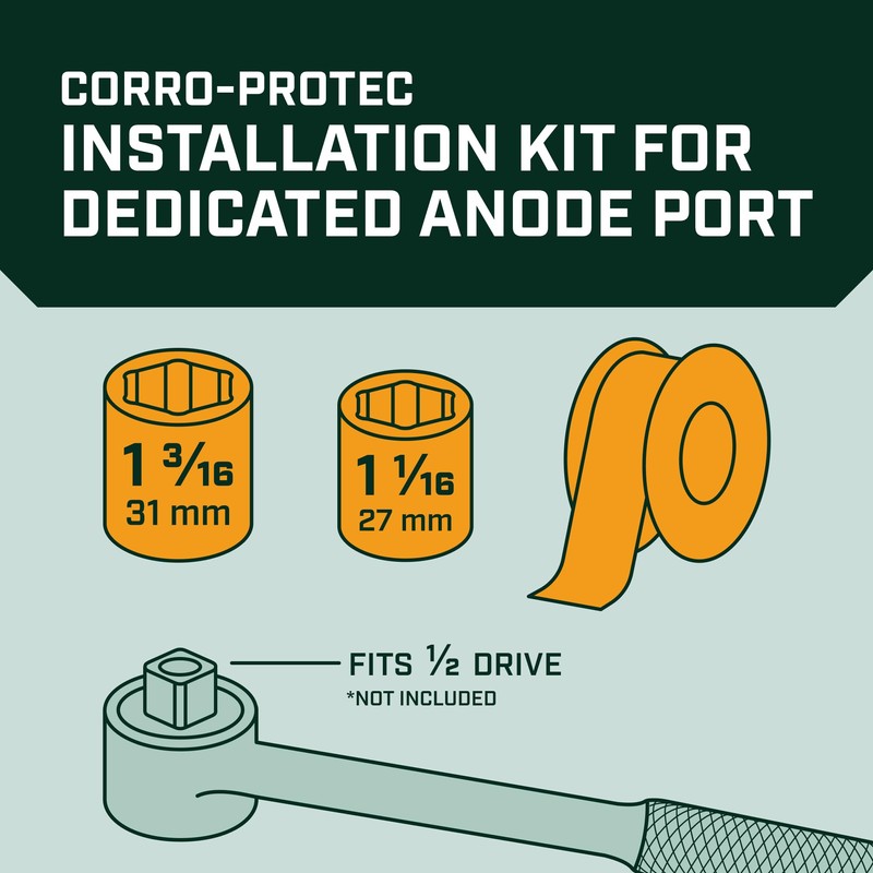 Corro-Protec Powered Anode Rod Installation Kit with Teflon Tape, 1-1/16
