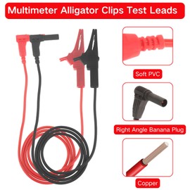 2PCS Heavy Duty Alligator Clips Test Leads, 18AWG Multimeter Alligator Clips Test Leads to Right Angle 4mm Banana Plug for Multimeter & Voltmeter, 3Ft 600V/1000V, Double Insulated ﻿ ﻿
